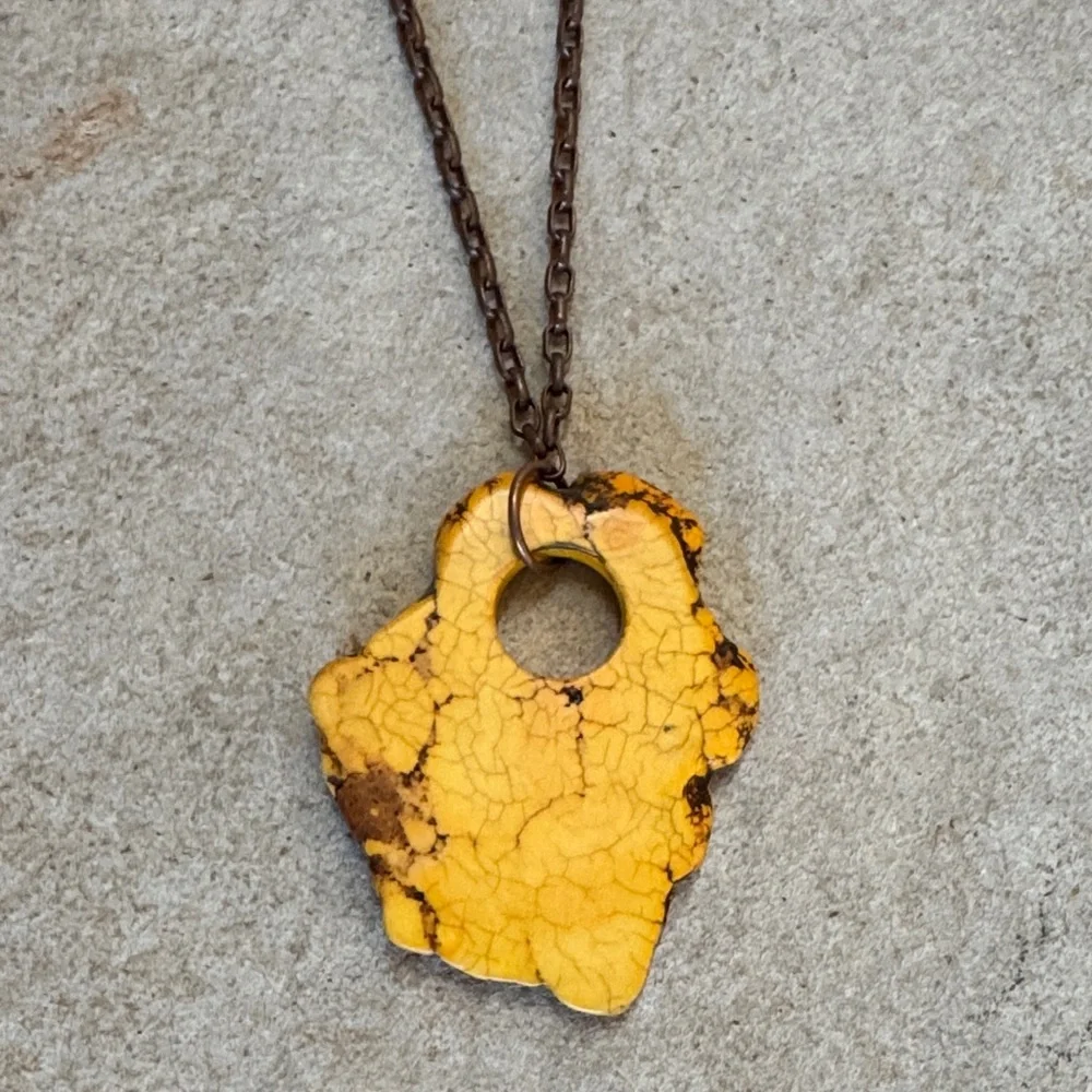 Yellow Stone Pendant Necklace on Bronze Chain